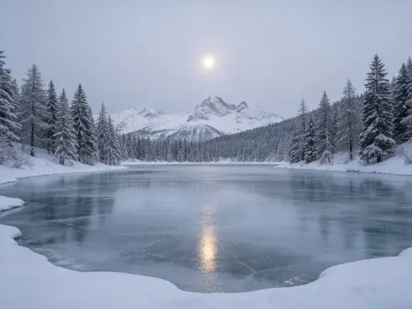 冬季雪山湖景冰雪风光