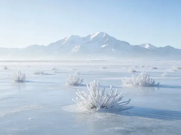冻原霜覆植被与远山雪景