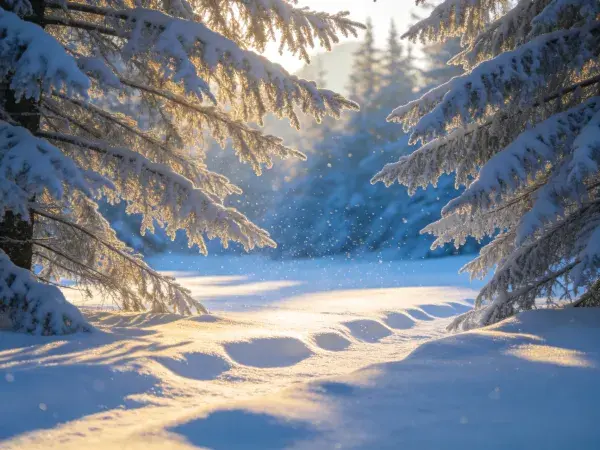 雪松林冬日雪景氛围场景