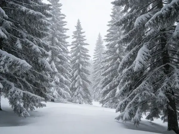 雪松覆雪的冬日森林场景