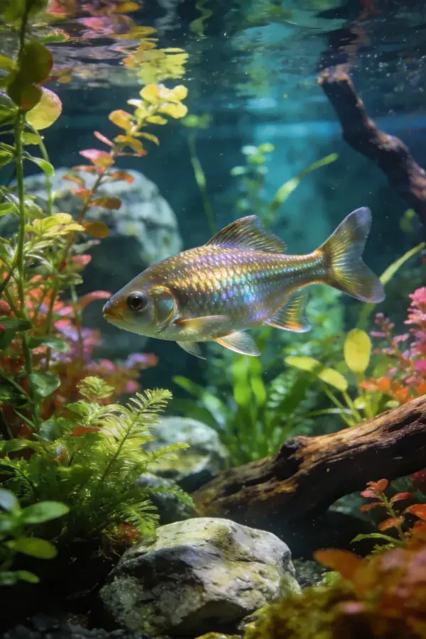 水族箱内金色观赏鱼的特写场景