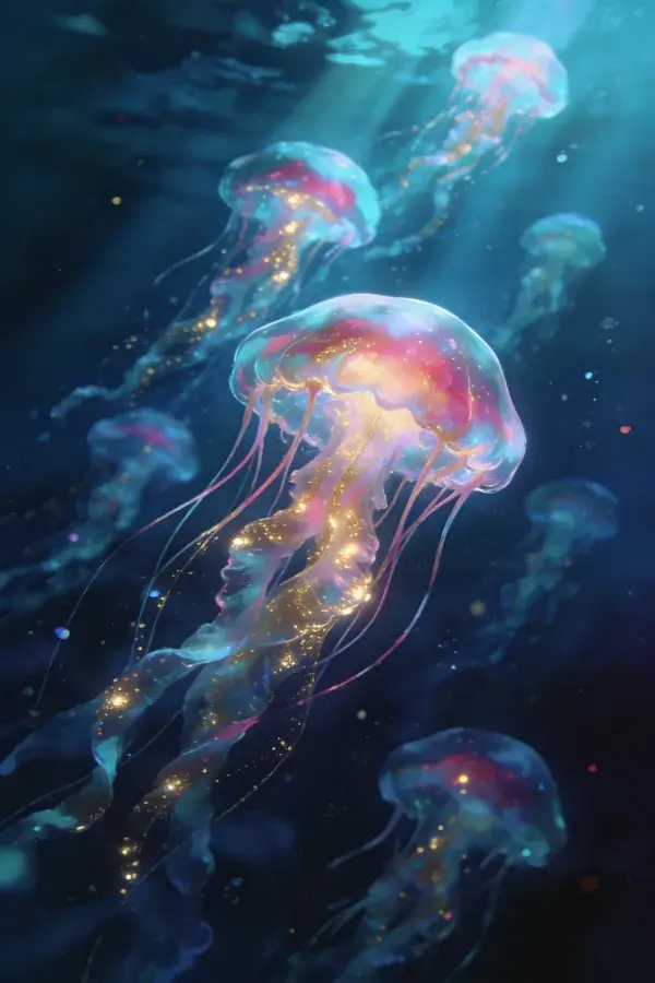 霓虹僧帽水母水下特写场景