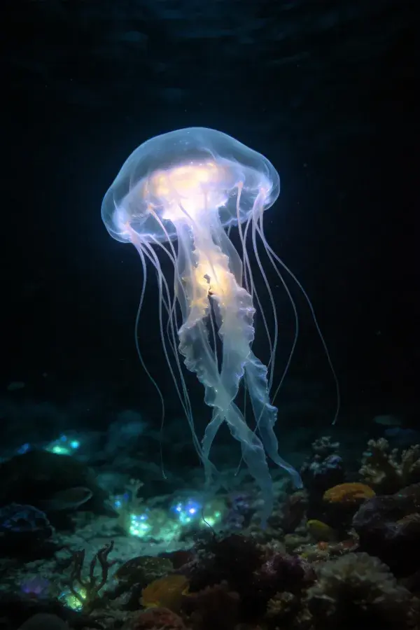 深海珊瑚礁中的僧帽水母