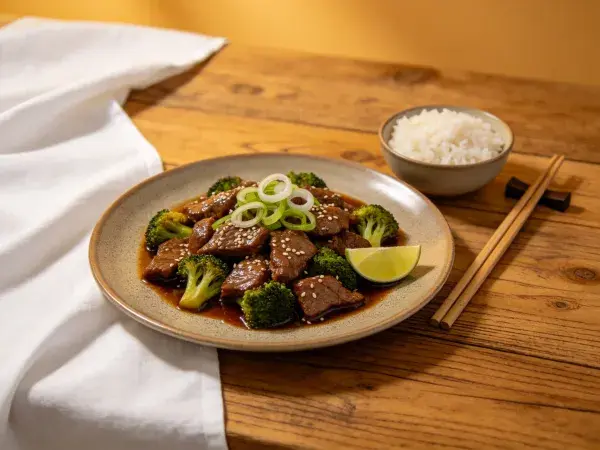风味牛肉西兰花炒菜摆盘