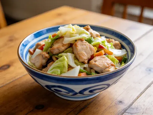 鸡肉时蔬小炒的餐桌呈现