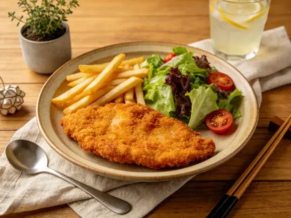香酥炸鸡排配薯条沙拉餐食场景