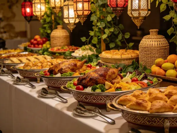 中东风味宴会餐食陈列场景