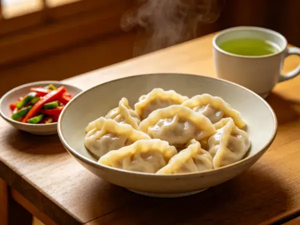 暖光下的中式蒸饺用餐场景
