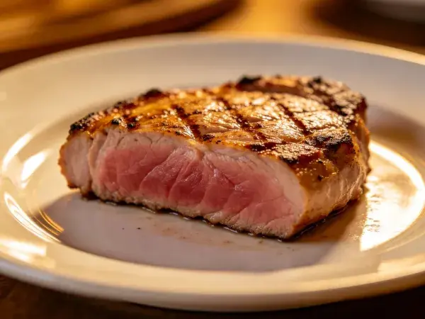 白色餐盘中的煎烤肉排