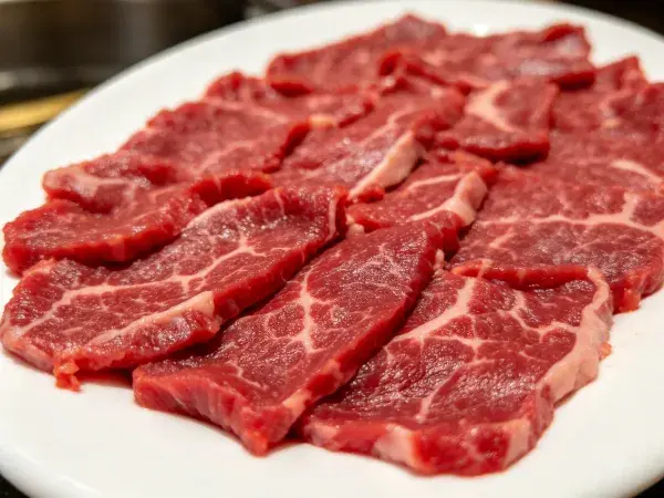 生牛肉片的精致摆放状态