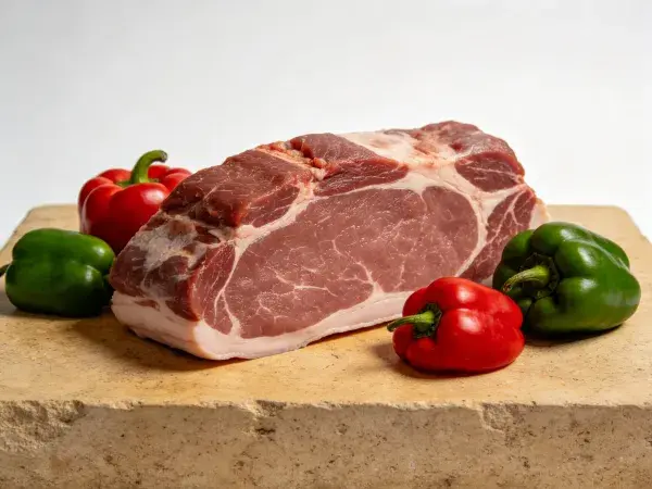 石板上的猪肉与彩椒组合