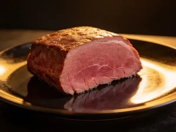 黑盘上的烤牛肉切片展示
