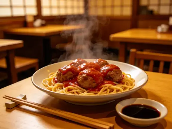 日式餐厅内的肉丸意面呈现