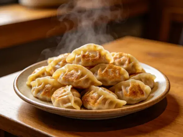 锅贴特写展现煎制质感