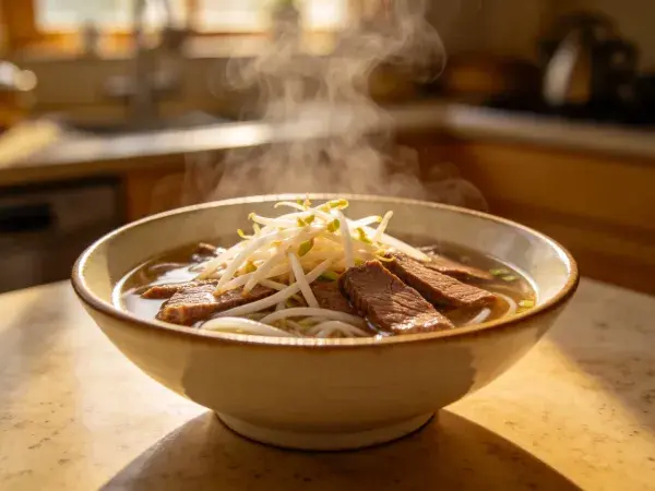 牛肉面汤碗的暖光呈现