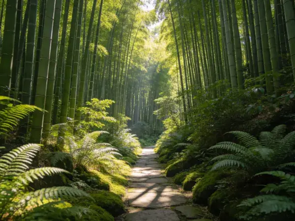 竹林间的石板小径景象