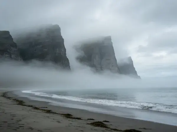 海岸悬崖雾霭风光景象