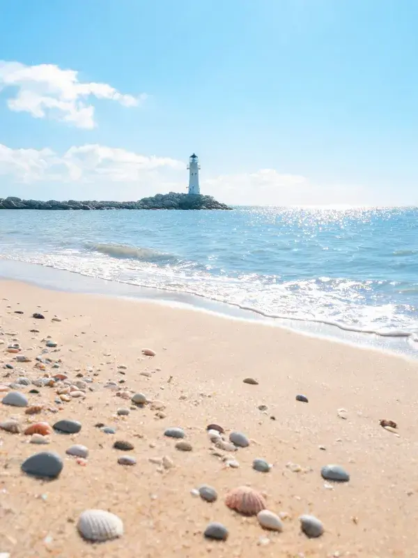 海滨岩石上的白色灯塔景观