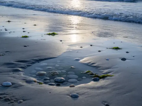 阳光下的海滩沙地湿地景象