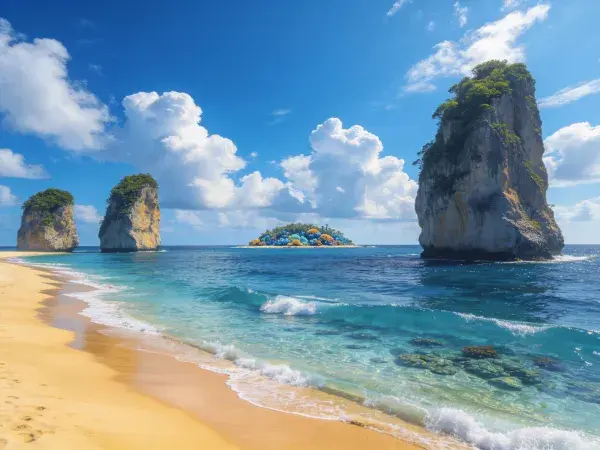 露天海岸岩礁与沙滩景观