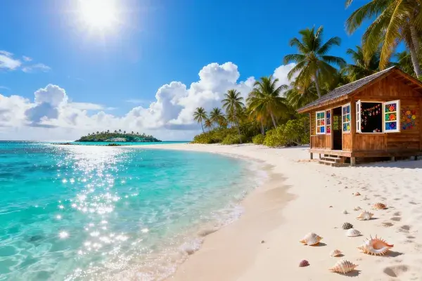热带海滩边的海滨木屋