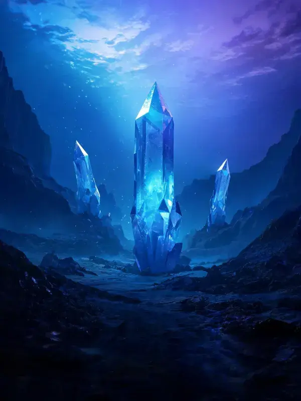 露天冰晶簇与暗夜山地场景