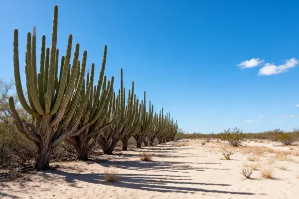 沙漠中的柱状仙人掌群落景观