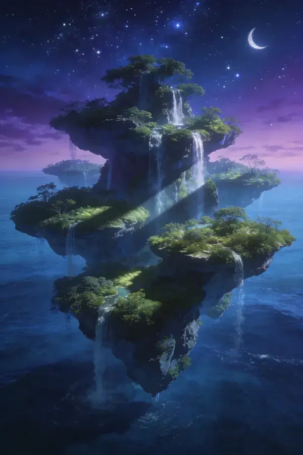 瀑布流淌的悬浮山水奇景