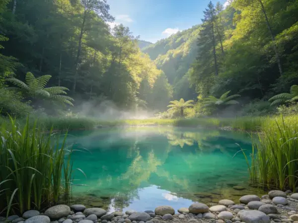 清澈碧潭山谷森林景观
