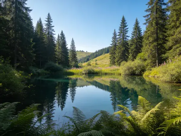 针叶林环绕的山地湖泊湿地景观