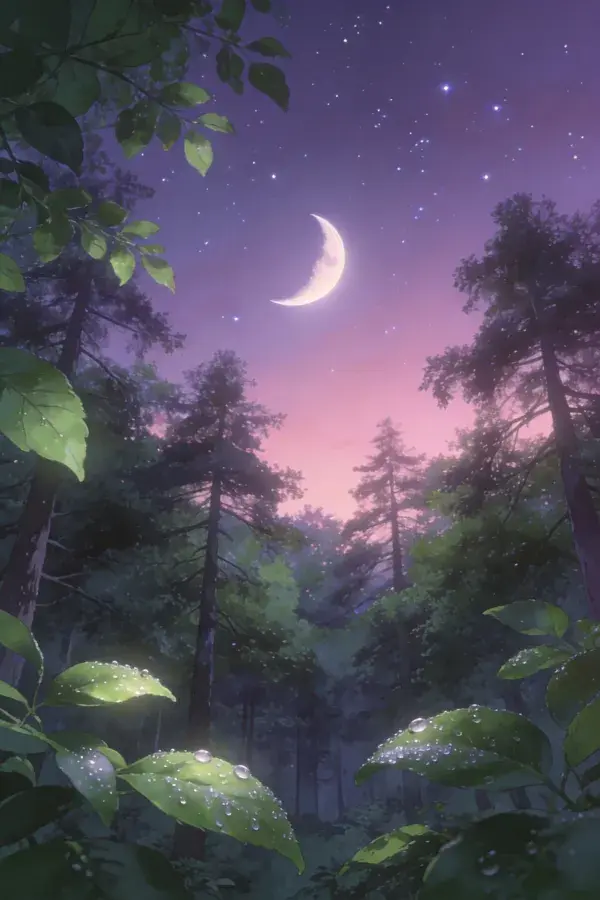 露水点缀的森林夜空场景