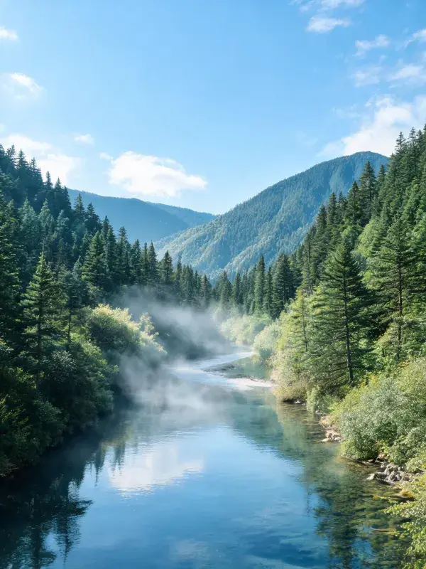 青山绿水间的山谷溪流景观