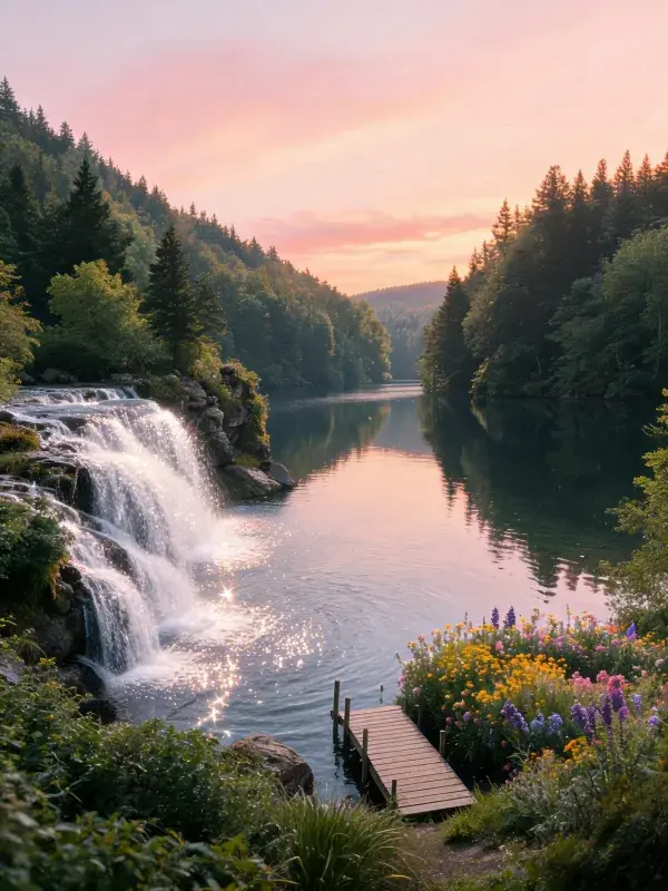 青山绿水瀑布风光场景