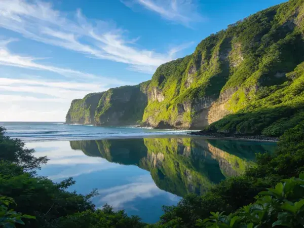 海岸峭壁风光倒影景观