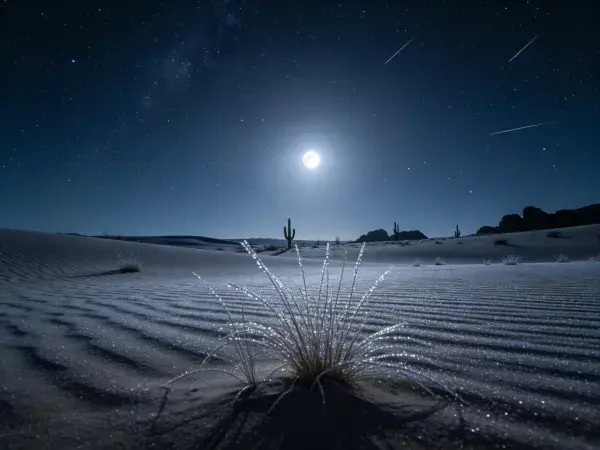 露天沙漠夜晚草丛与星空景象