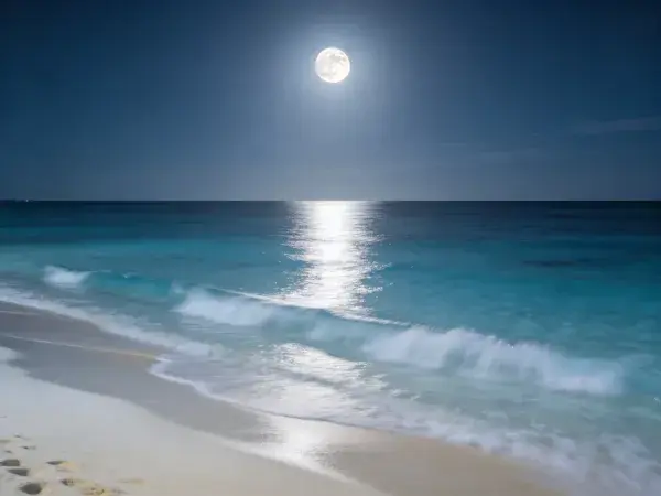 月光下的滨海沙滩夜景
