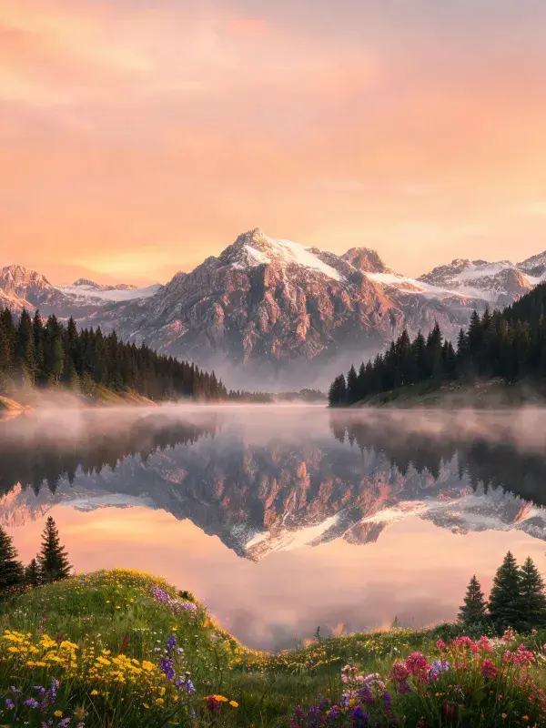 露天高山湖泊日落景观
