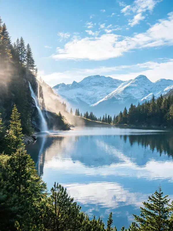 雪山瀑布湖泊山林风光