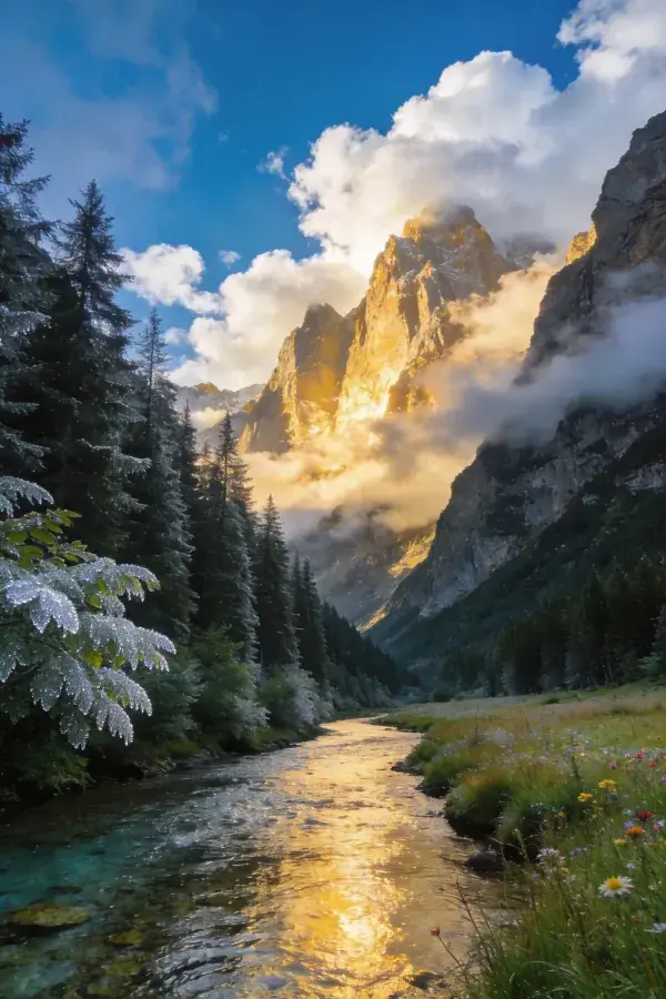 山地溪谷风光与金顶山景
