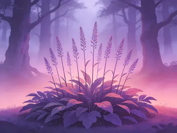 阔叶观赏草与迷雾森林场景