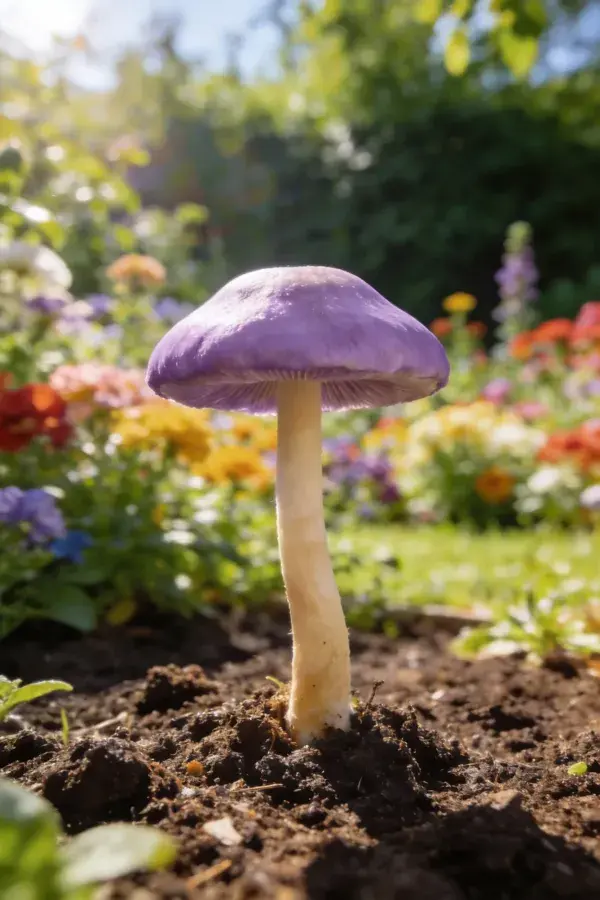 花园中紫褶伞生长景象
