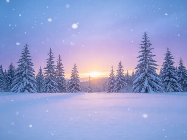 雪松覆盖的冬日森林景象
