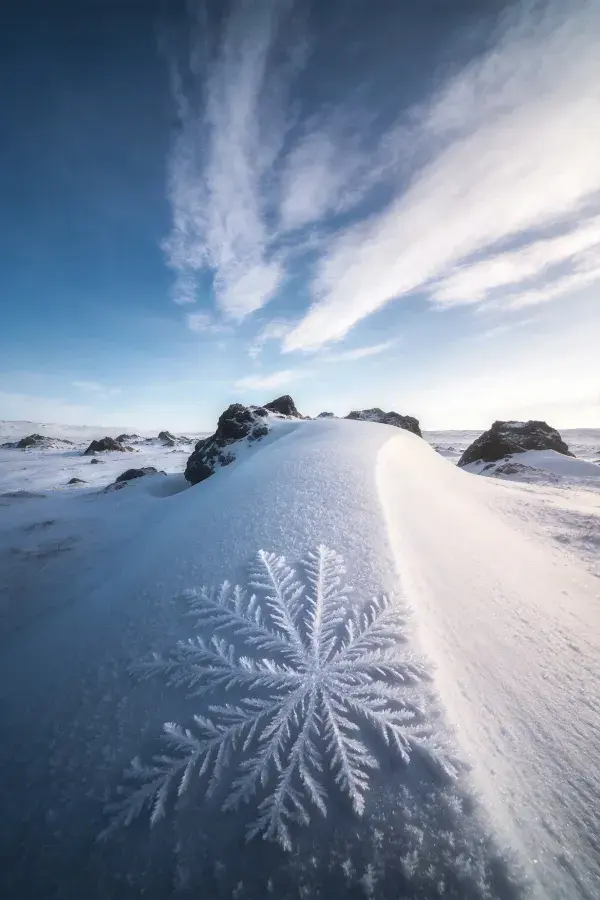 雪地冰晶景观下的岩石与雪景