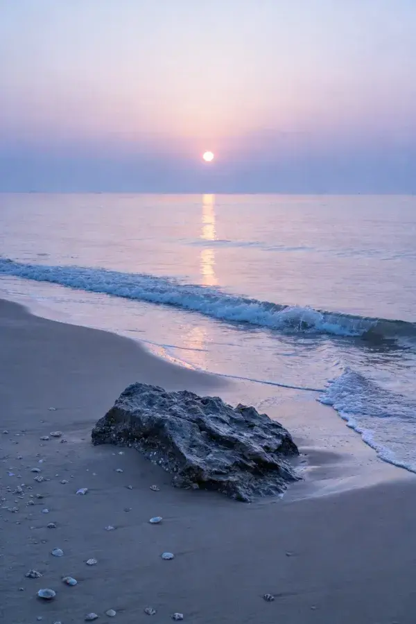 海滨沙滩落日映照景观