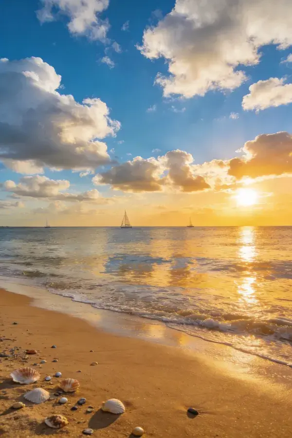 滨海沙滩夕阳下的景观