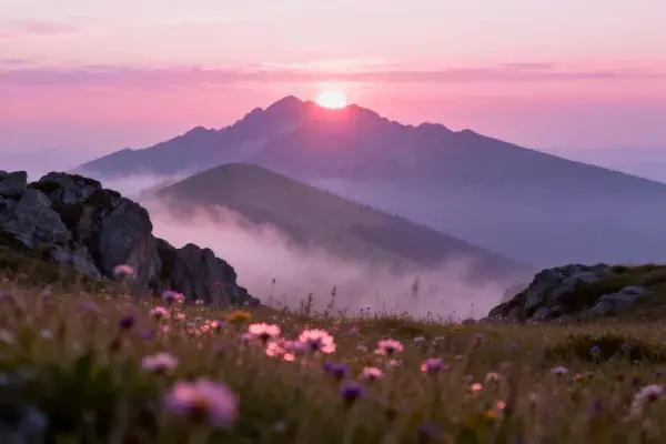 高山草甸风光的山地日出景色