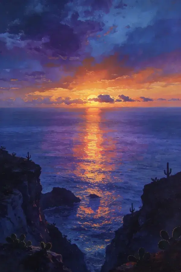 沿海悬崖日落时分的海景