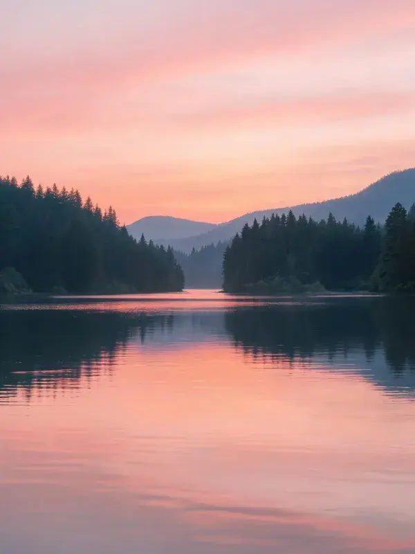 山水风光与湖面倒影场景
