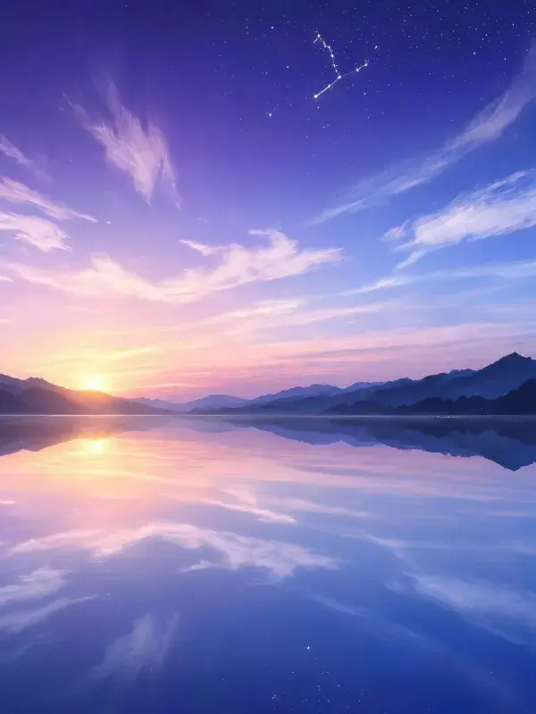 山水黄昏倒影与星空景观