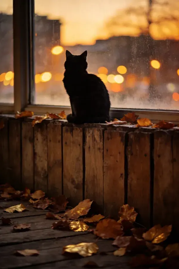 阴雨天气中窗台上的短毛家猫